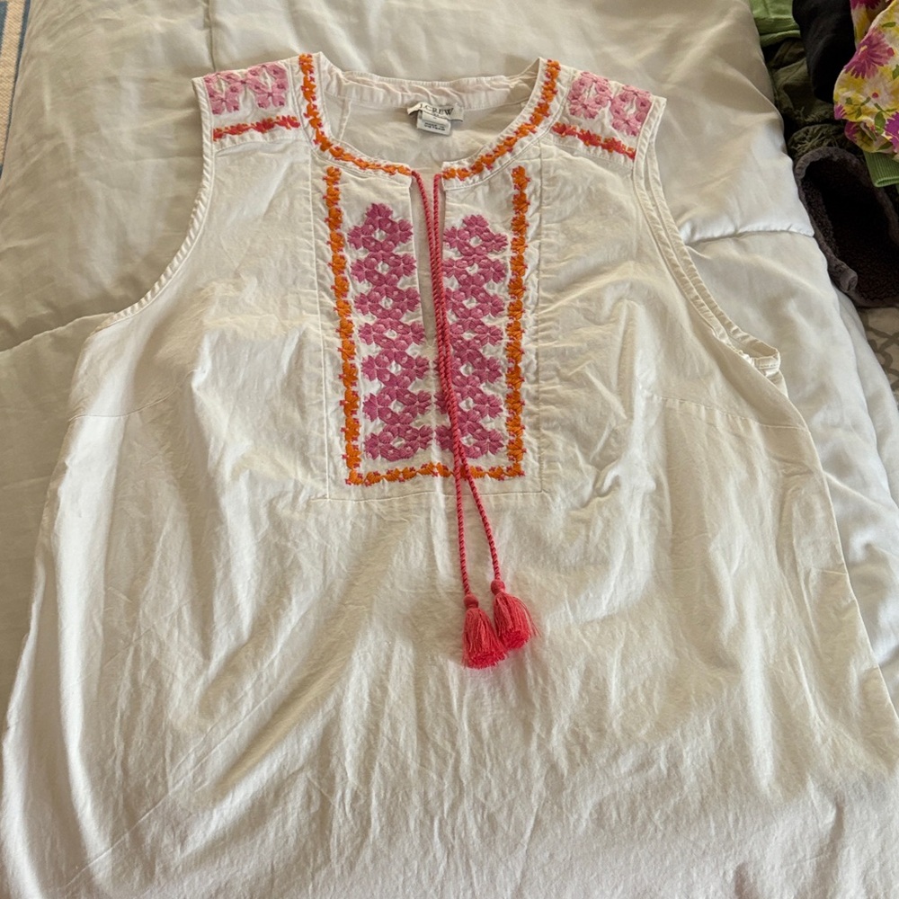 J. Crew White tunic Top with Pink and Orange